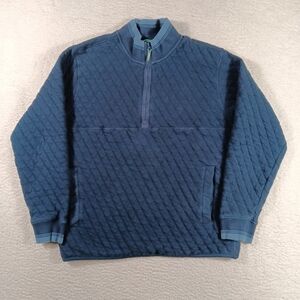 Huckberry Wellen Pullover Mens XL Blue Quilted Jersey Quarter Zip Organic Cotton